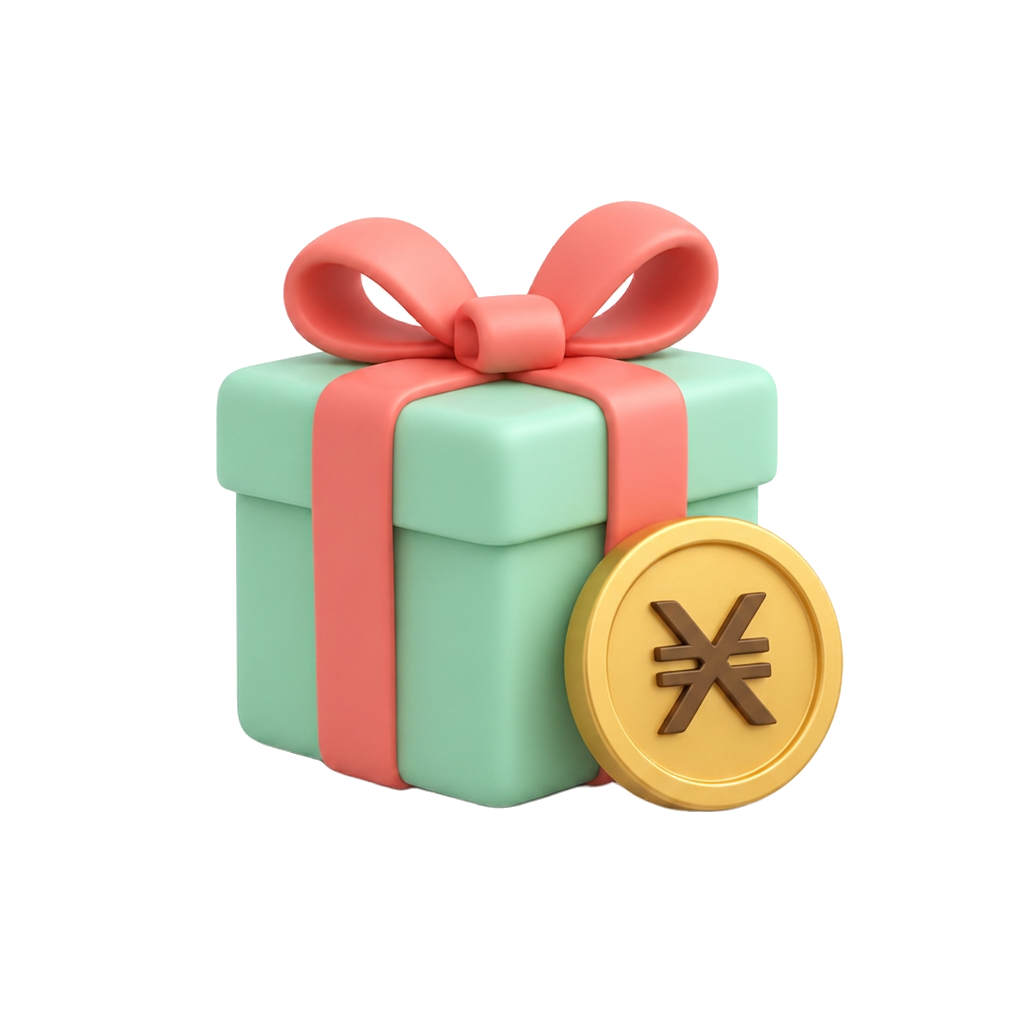 A mint gift box with a pink ribbon and a Nano coin